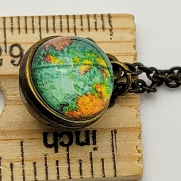 Plunder Design Traveler Necklace World  Map Globe Pendant Brass Tone 19" Adj. - Picture 2 of 4
